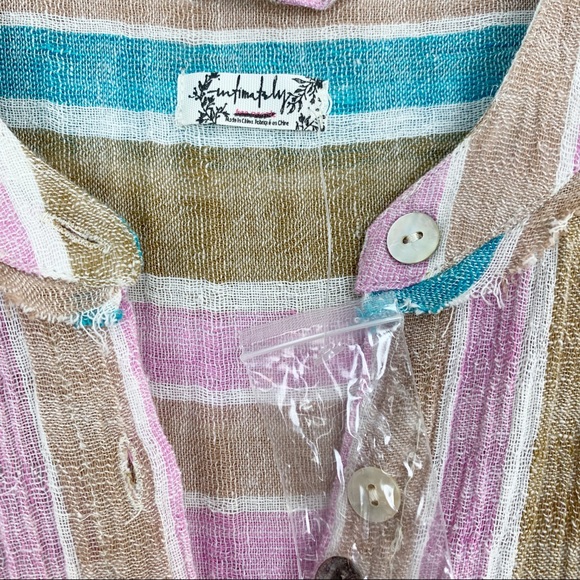 FREE PEOPLE Oversized Striped Tunic Top S Linen - Picture 5 of 6